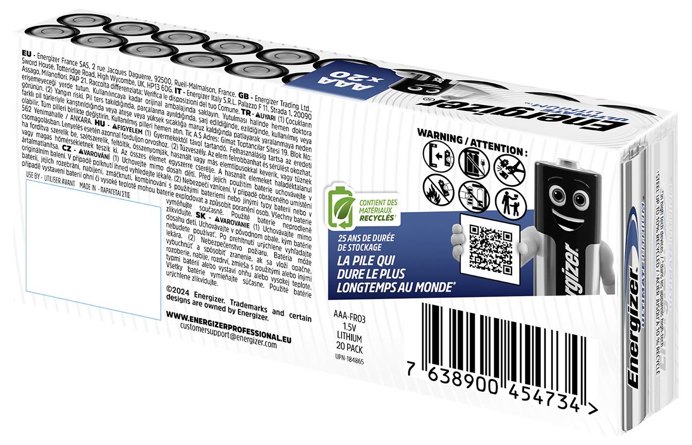 Energizer Ultimate FR03 Micro (AAA)-Batterie Lithium 1250 mAh 1.5V 20St.