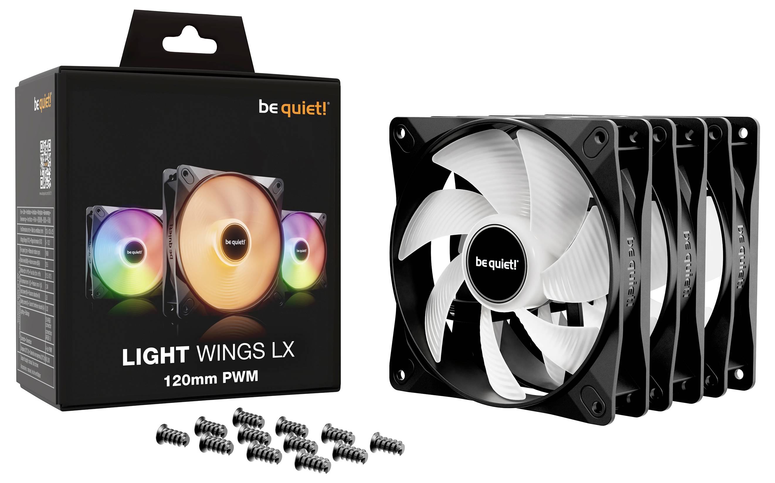BeQuiet LIGHT WINGS LX 120mm PWM Triple-Pack PC-Gehäuse-Lüfter Schwarz (B x H x T) 120 x 120 x 25mm inkl. LED-Beleuchtung