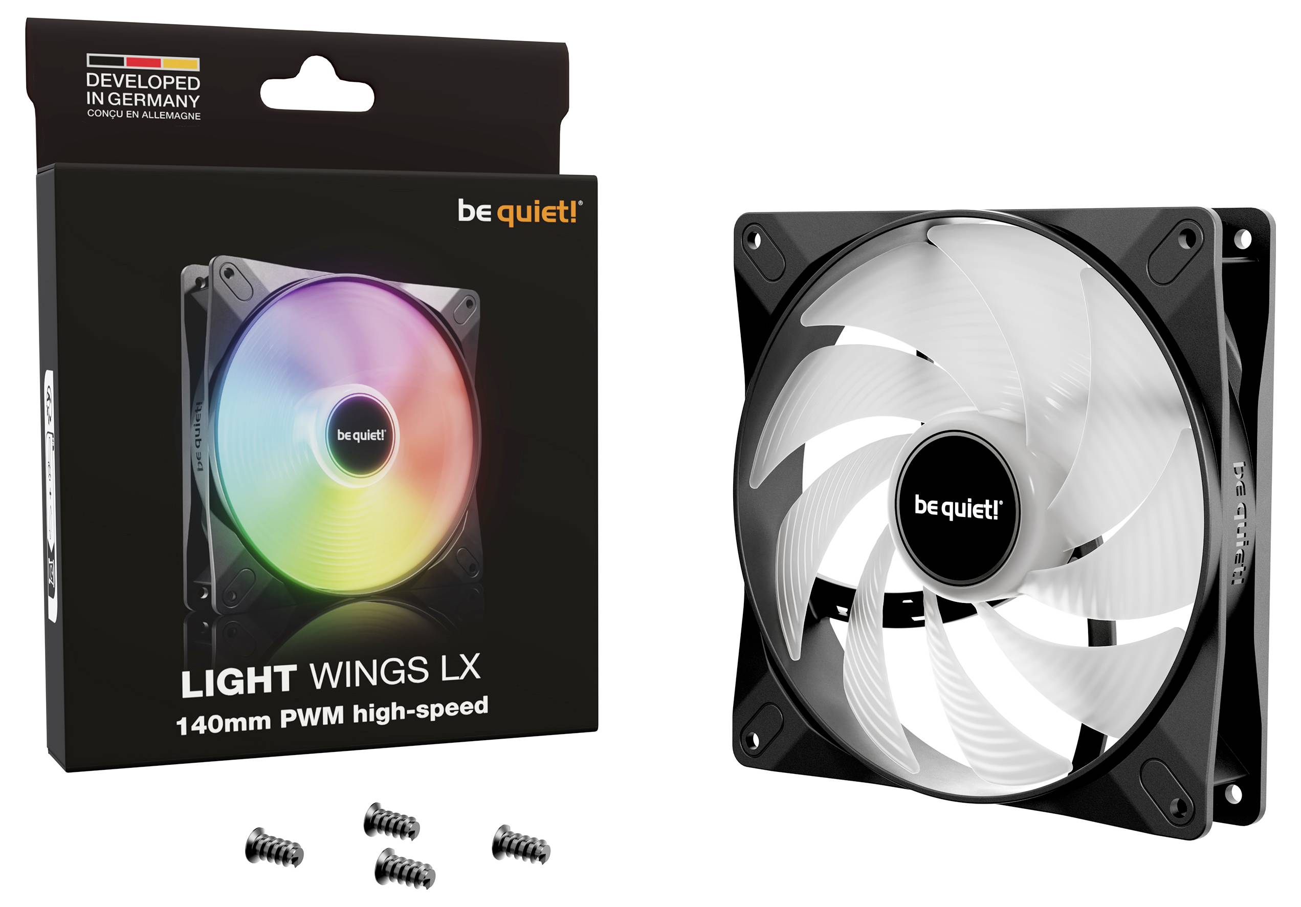 BeQuiet LIGHT WINGS LX 140mm PWM high-speed PC-Gehäuse-Lüfter Schwarz (B x H x T) 140 x 140 x 25mm inkl. LED-Beleuchtung