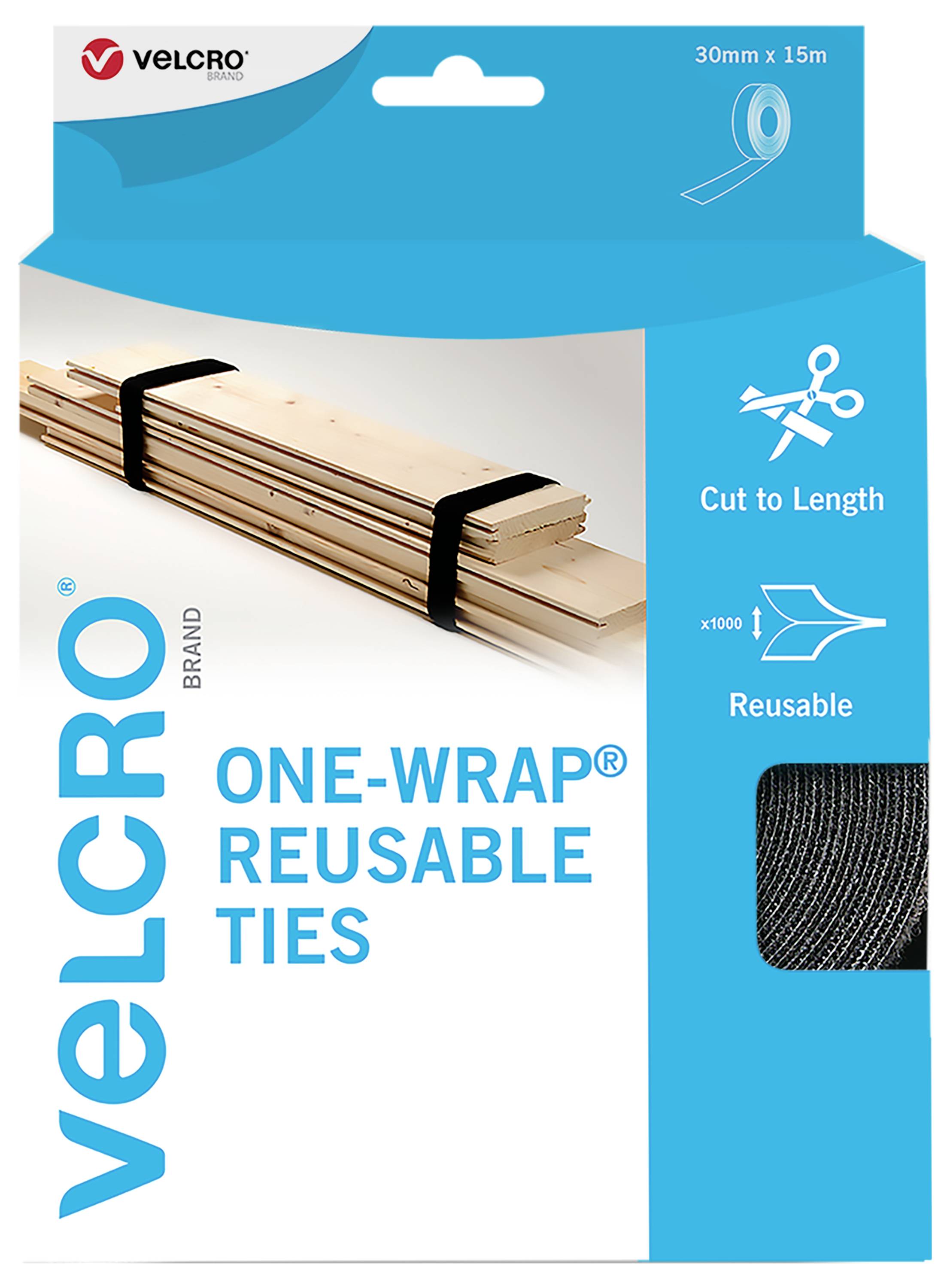 VELCRO® Universal Klettband zum Bündeln Haft- und Flauschteil (L x B) 15m x 3cm Schwarz 15m