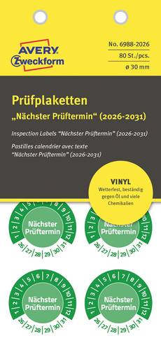 Avery-Zweckform 6988-2026 Prüfplakette Grün Folie selbstklebend (Ø) 30 mm 30 mm 80 St.