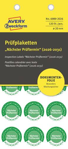 Avery-Zweckform 6989-2026 Prüfplakette Grün Folie selbstklebend (Ø) 20 mm 20 mm 120 St.