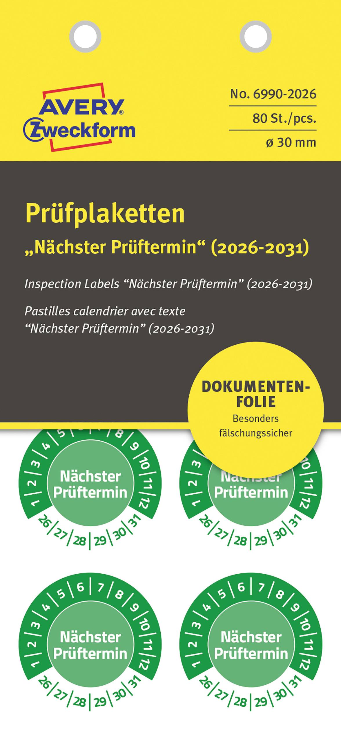 Avery-Zweckform 6990-2026 Prüfplakette Grün Folie selbstklebend (Ø) 30mm 30mm 80St.