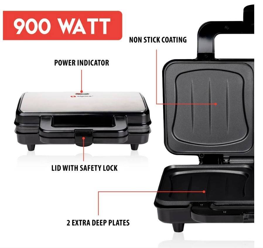 Alpina Switzerland 871125218206 Sandwich-Toaster Überhitzungsschutz, klappbar, Antihaftbeschichtung