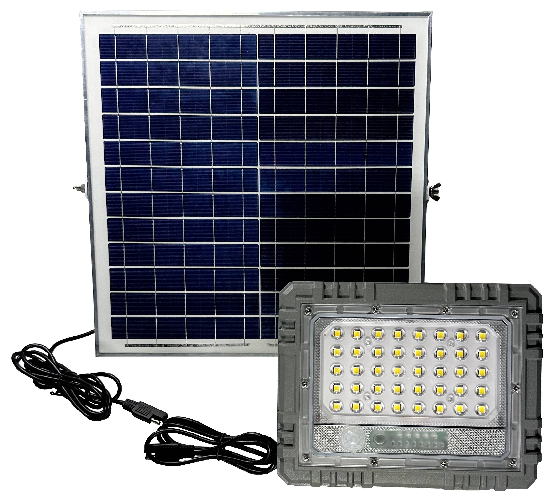 Solarmodul und LED-Lampe mit Kabel verbunden.