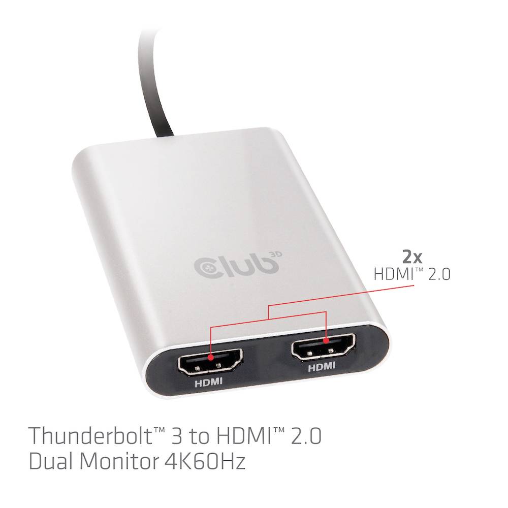 Club3D CSV-1574 Thunderbolt / HDMI Adapter [1x Thunderbolt™ 3 Stecker (USB-C®) - 2x HDMI-Stecker] Grau, Schwarz 0.27m