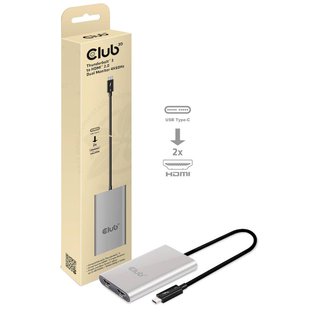 Club3D CSV-1574 Thunderbolt / HDMI Adapter [1x Thunderbolt™ 3 Stecker (USB-C®) - 2x HDMI-Stecker] Grau, Schwarz 0.27m