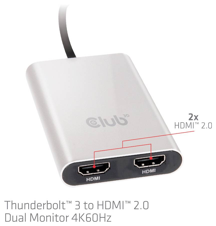 Club3D CSV-1574 Thunderbolt / HDMI Adapter [1x Thunderbolt™ 3 Stecker (USB-C®) - 2x HDMI-Stecker] Grau, Schwarz 0.27m