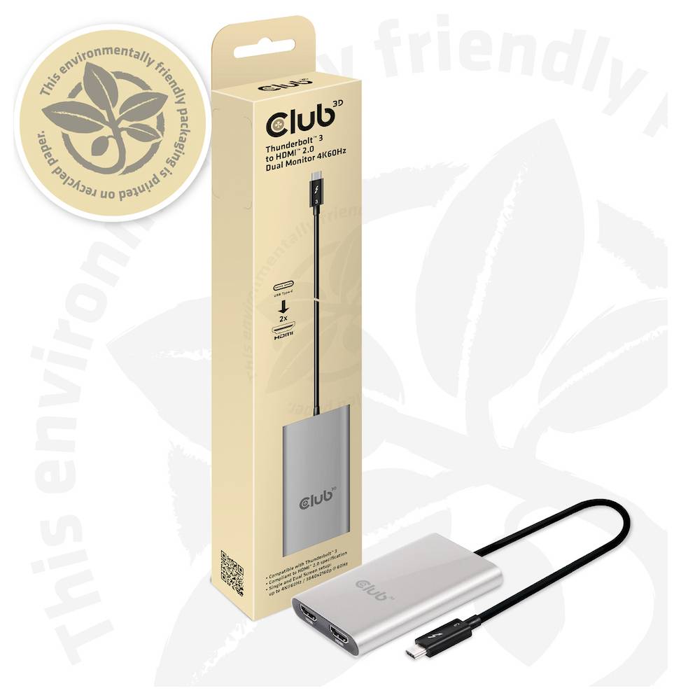Club3D CSV-1574 Thunderbolt / HDMI Adapter [1x Thunderbolt™ 3 Stecker (USB-C®) - 2x HDMI-Stecker] Grau, Schwarz 0.27m