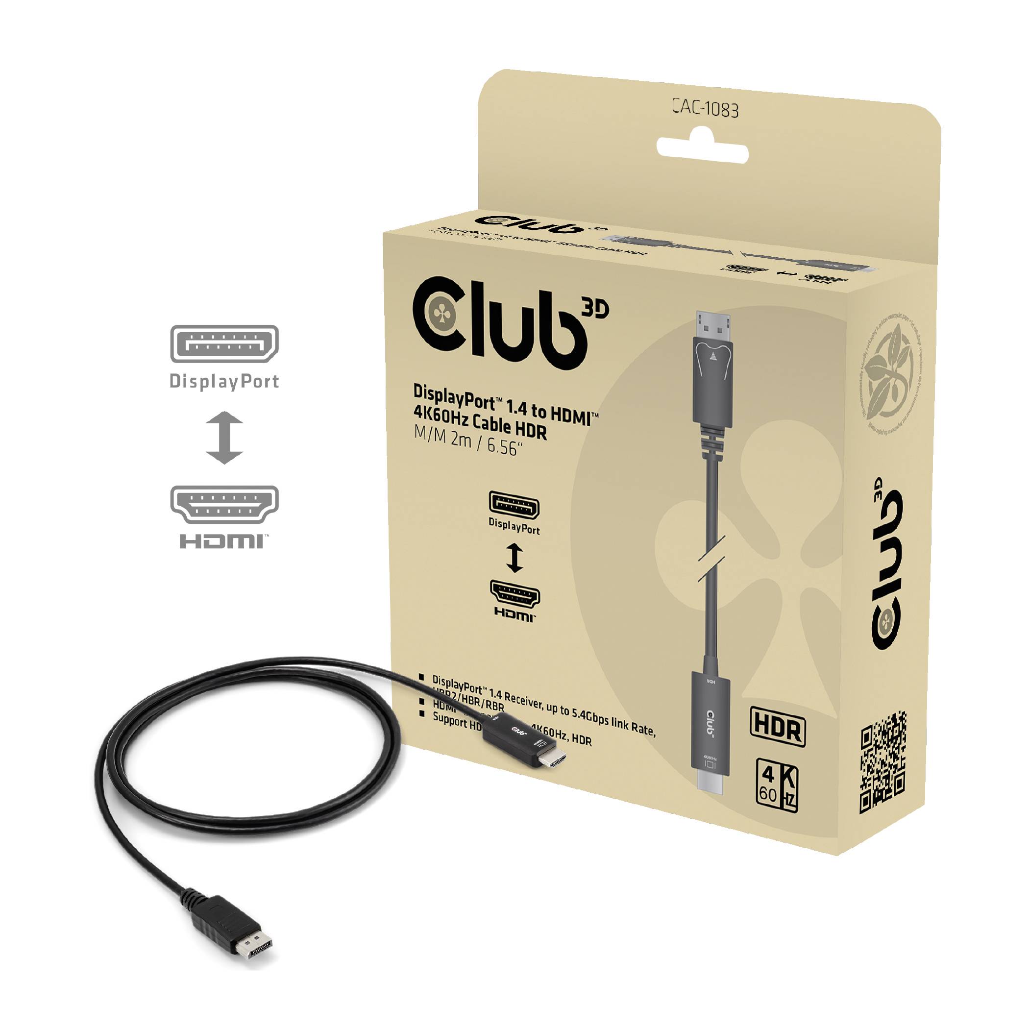 Club3D CAC-1083 DisplayPort / HDMI Adapterkabel [1x DisplayPort Stecker - 1x HDMI-Stecker] Schwarz 2.00m