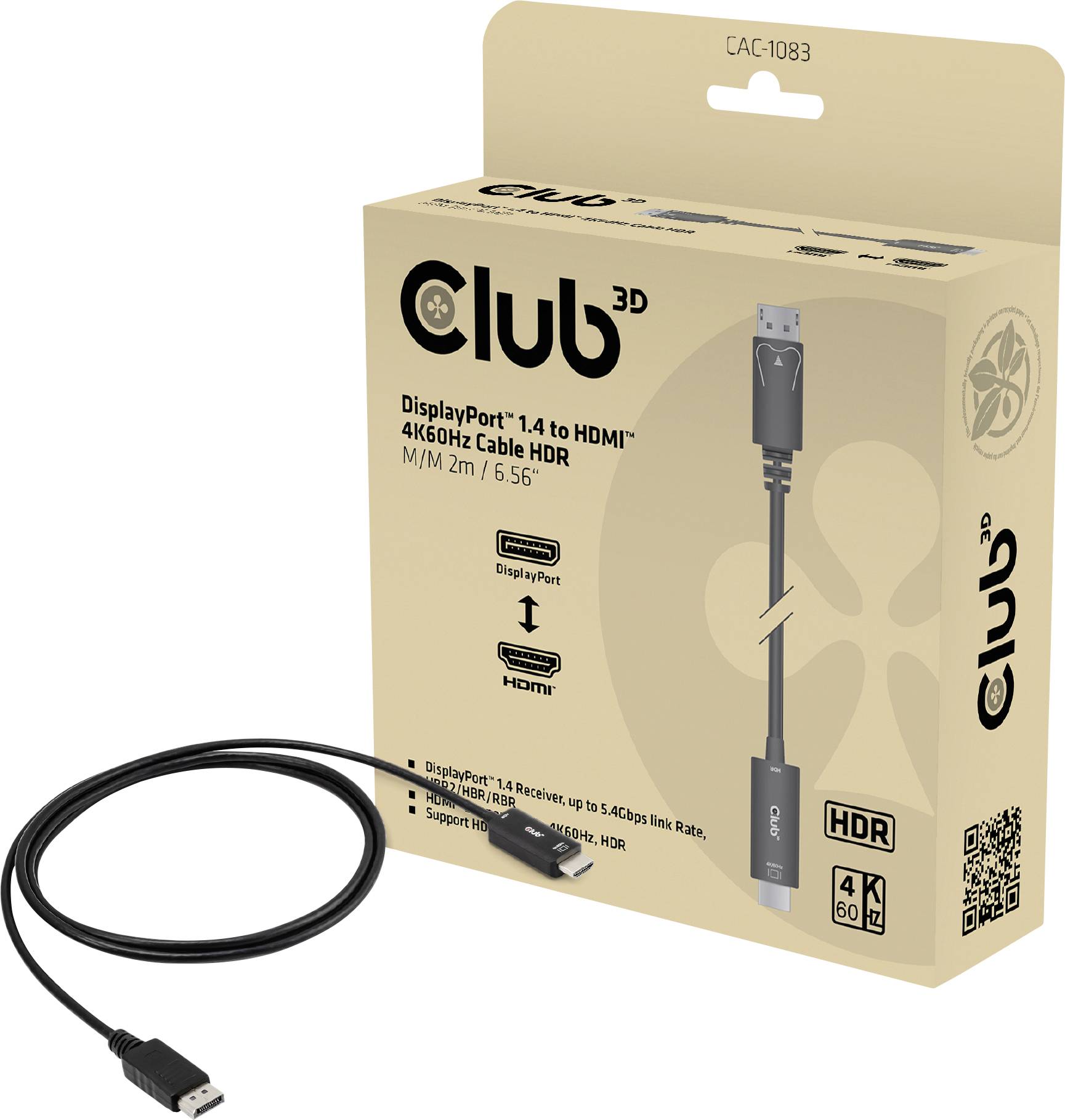 Club3D CAC-1083 DisplayPort / HDMI Adapterkabel [1x DisplayPort Stecker - 1x HDMI-Stecker] Schwarz 2.00m