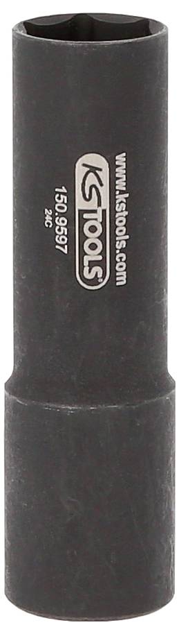 Eine lange, schwarze Stecknuss mit der Aufschrift 'KS Tools', Artikelnummer 150.9597, aus Metall für mechanische Arbeiten.