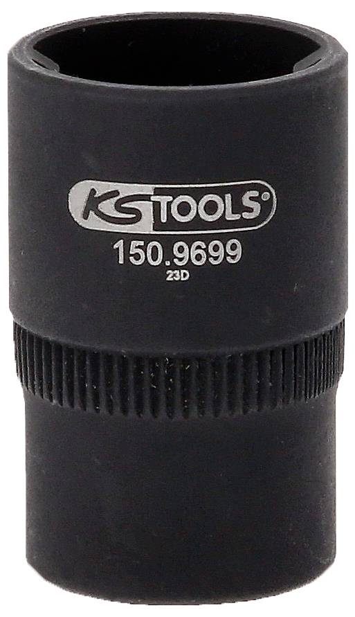 Schwarze Stecknuss mit Aufschrift 'KS Tools 150.9699 23D', verwendet für mechanische Arbeiten.