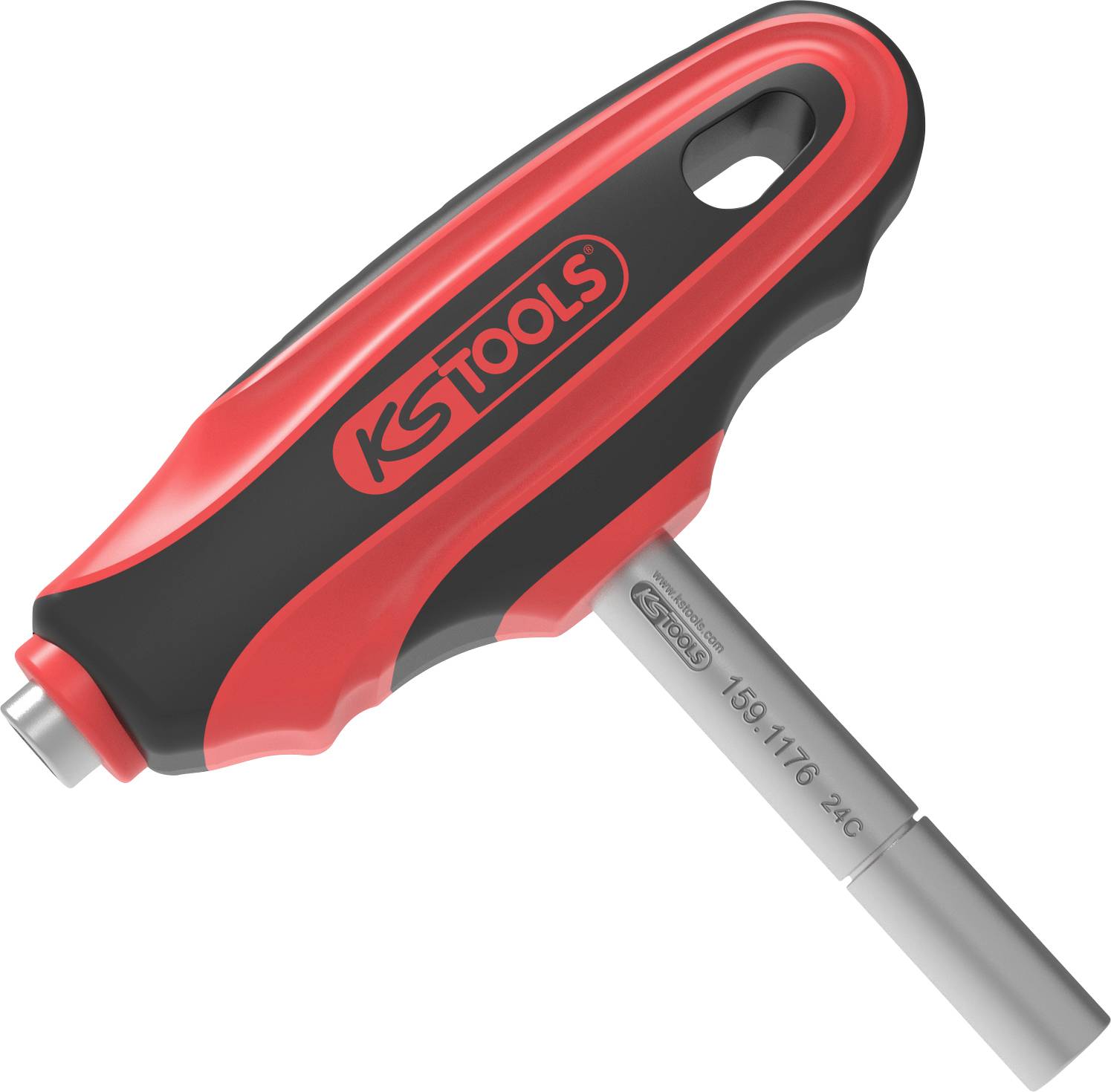T-Griff-Schraubendreher mit rot-schwarzem Griff und Stahlstange, geeignet für Torx-Schrauben. Markierung 'KS Tools' auf Griff und Stange.
