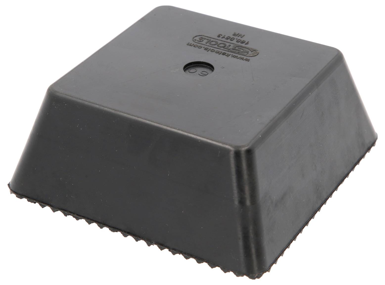 Ein schwarzes, quadratisches Gummifußpolster mit rutschfester Unterseite, verwendet zur Geräusch- und Vibrationsdämpfung unter Maschinen.