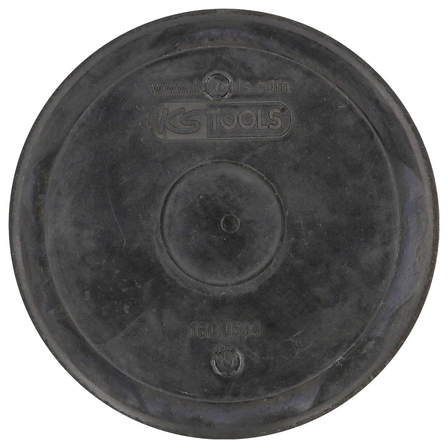 Runder, schwarzer Gummiaufsatz von KS Tools mit leicht geprägter Logoaufschrift, verwendet zum Schutz vor Kratzern auf Oberflächen.