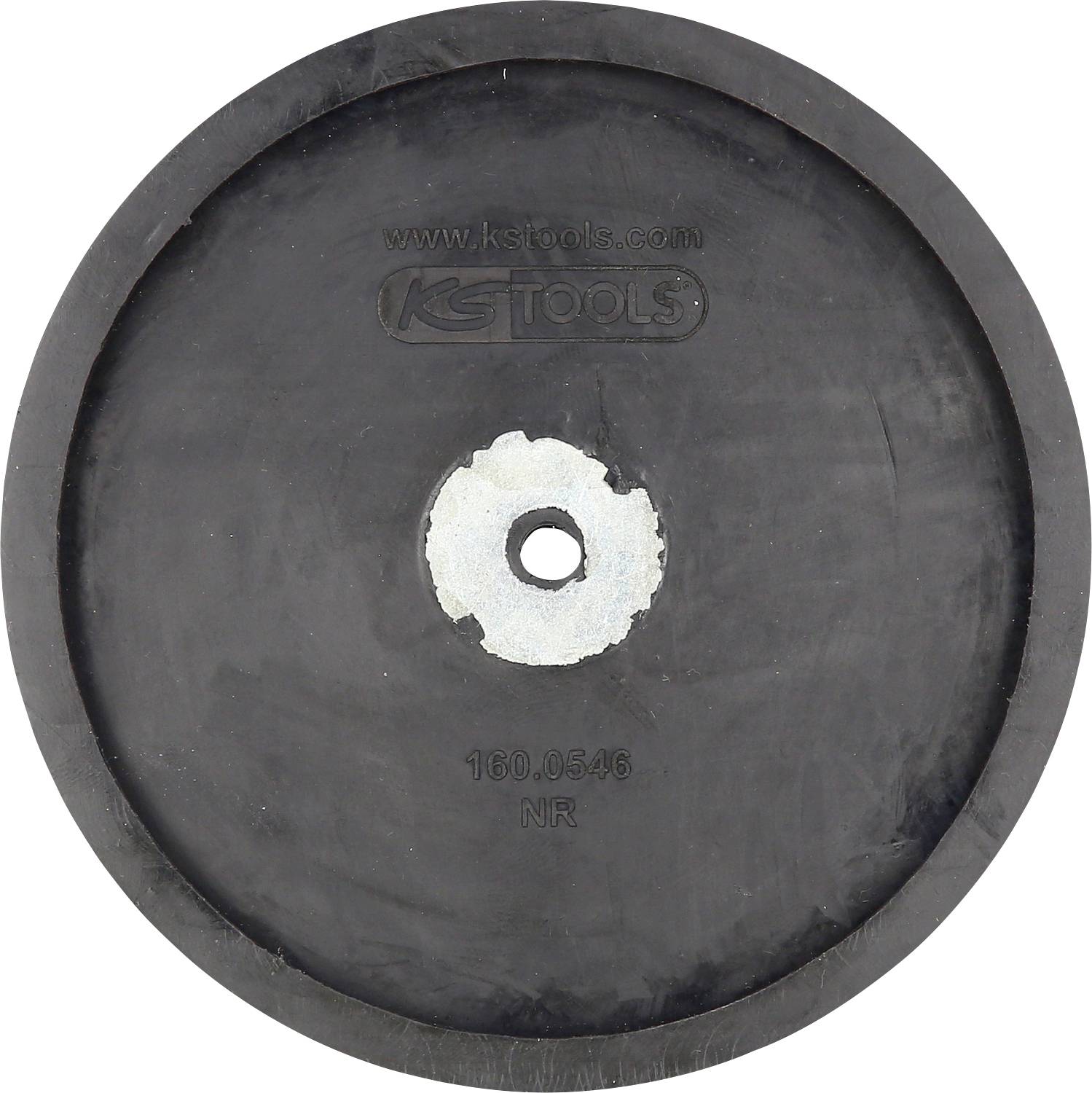 Eine runde, schwarze Kunststoffplatte mit einer zentralen Bohrung. Oben ist das Logo 'KS Tools' und die Nummer '160.0546 NR' eingeprägt.