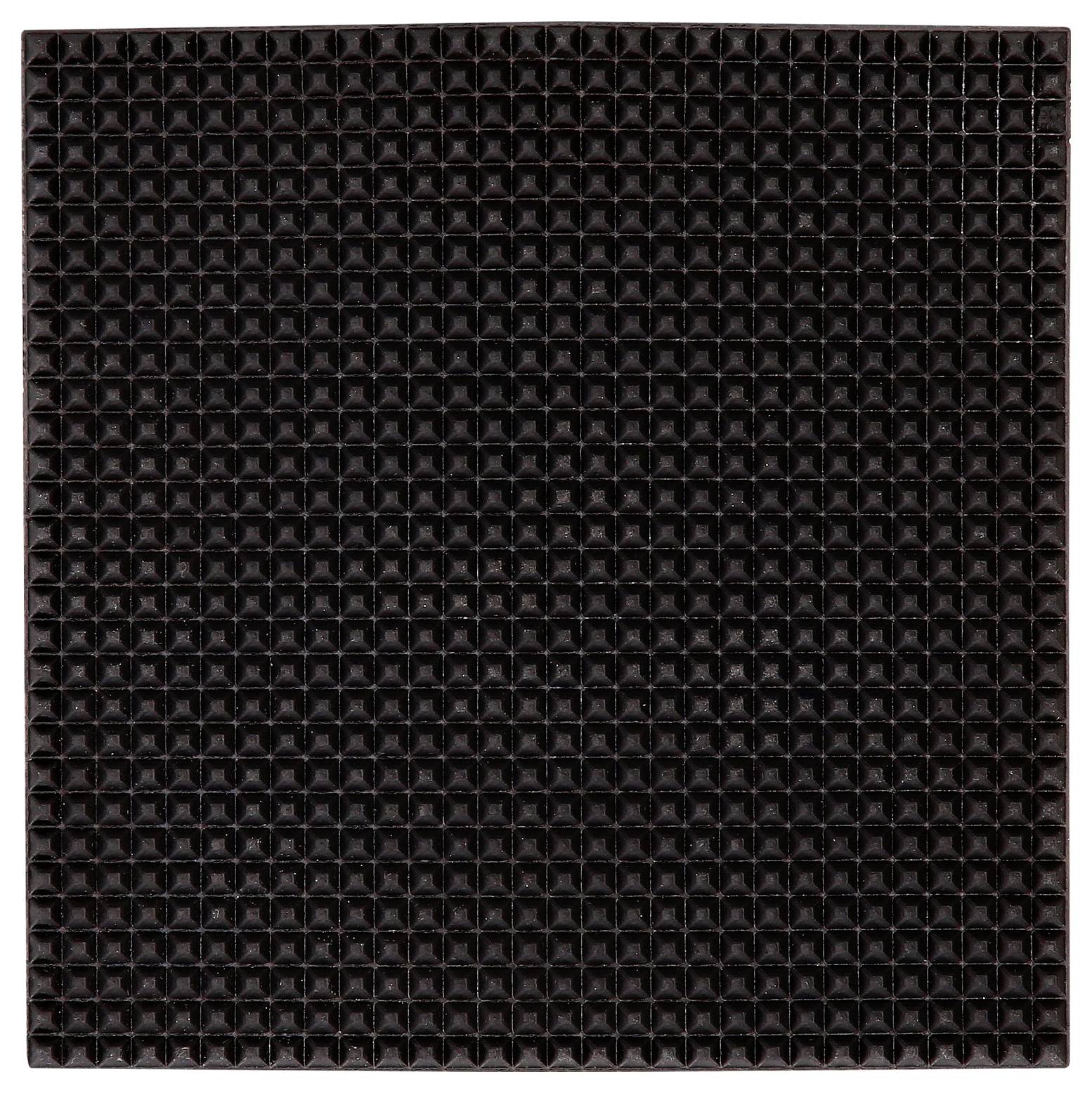 Quadratische, schwarze, strukturierte Oberfläche mit gleichmäßiger Gitteranordnung.