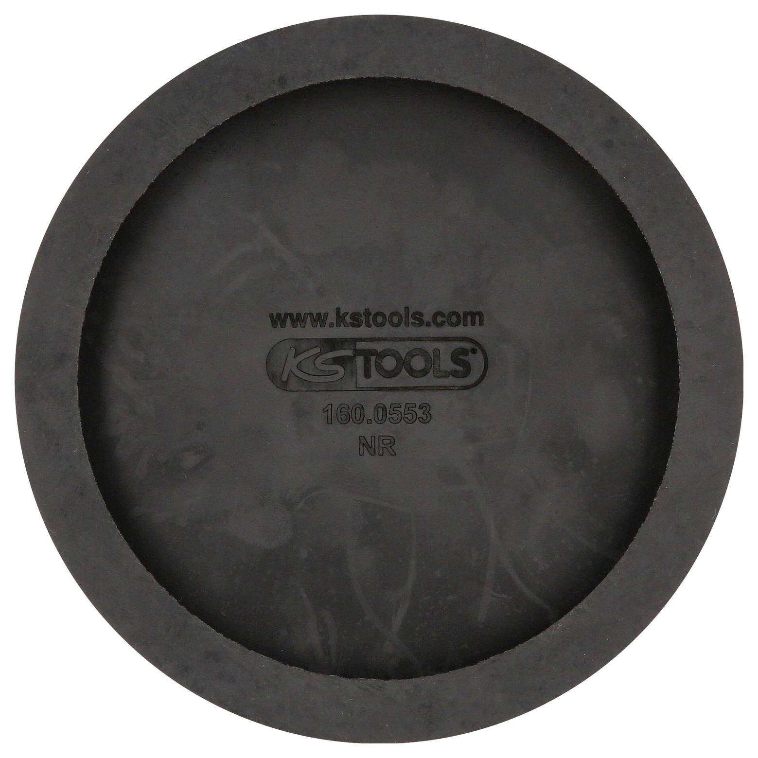Runder, schwarzer Gummideckel von KS Tools mit Beschriftung 'www.kstools.com, 100.0553, NR'.