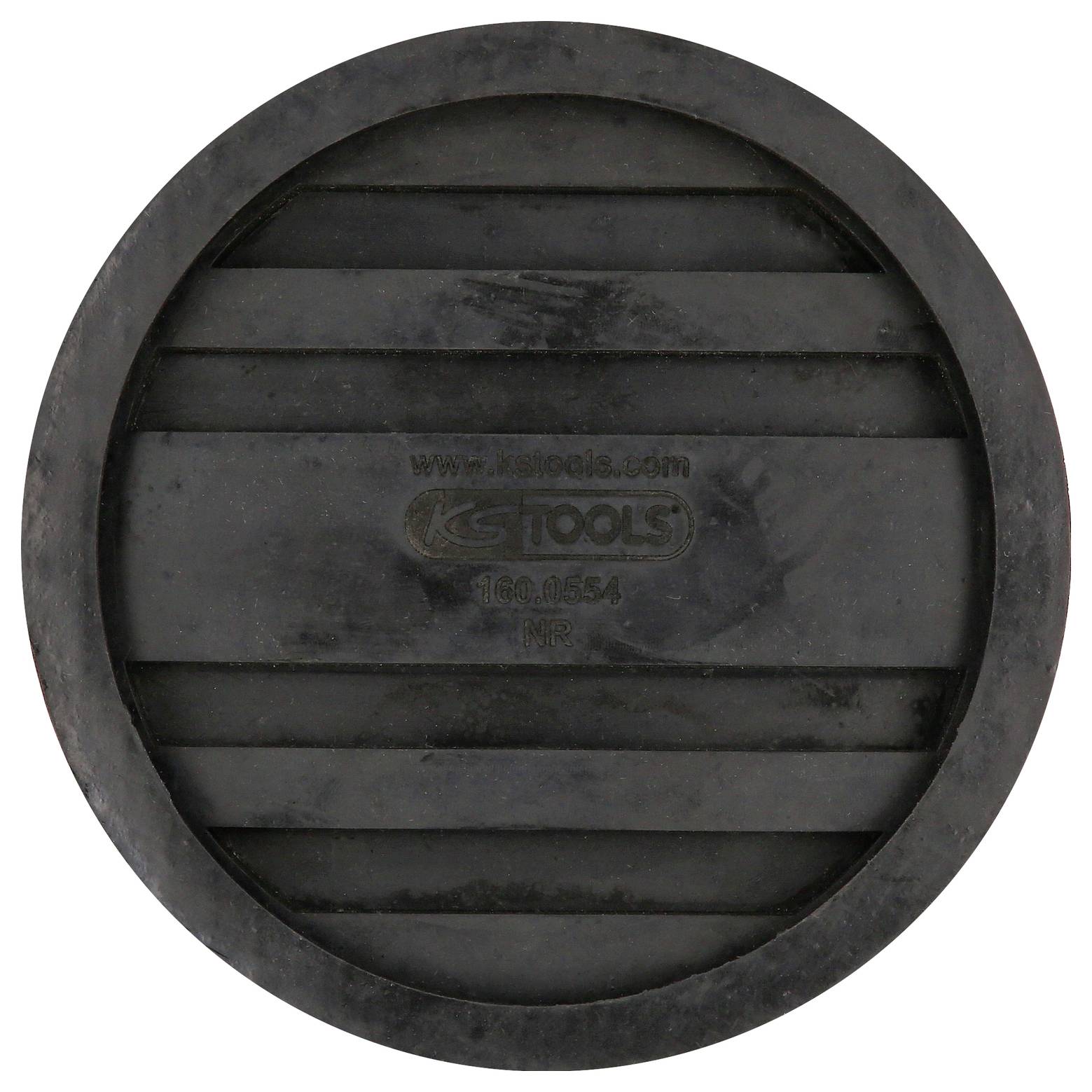 'KS Tools' Gummipuffer, rund, schwarz, mit geripptem Muster, Durchmesser 165 mm, Höhe 25 mm, geeignet für Hebebühnen und Wagenheber.