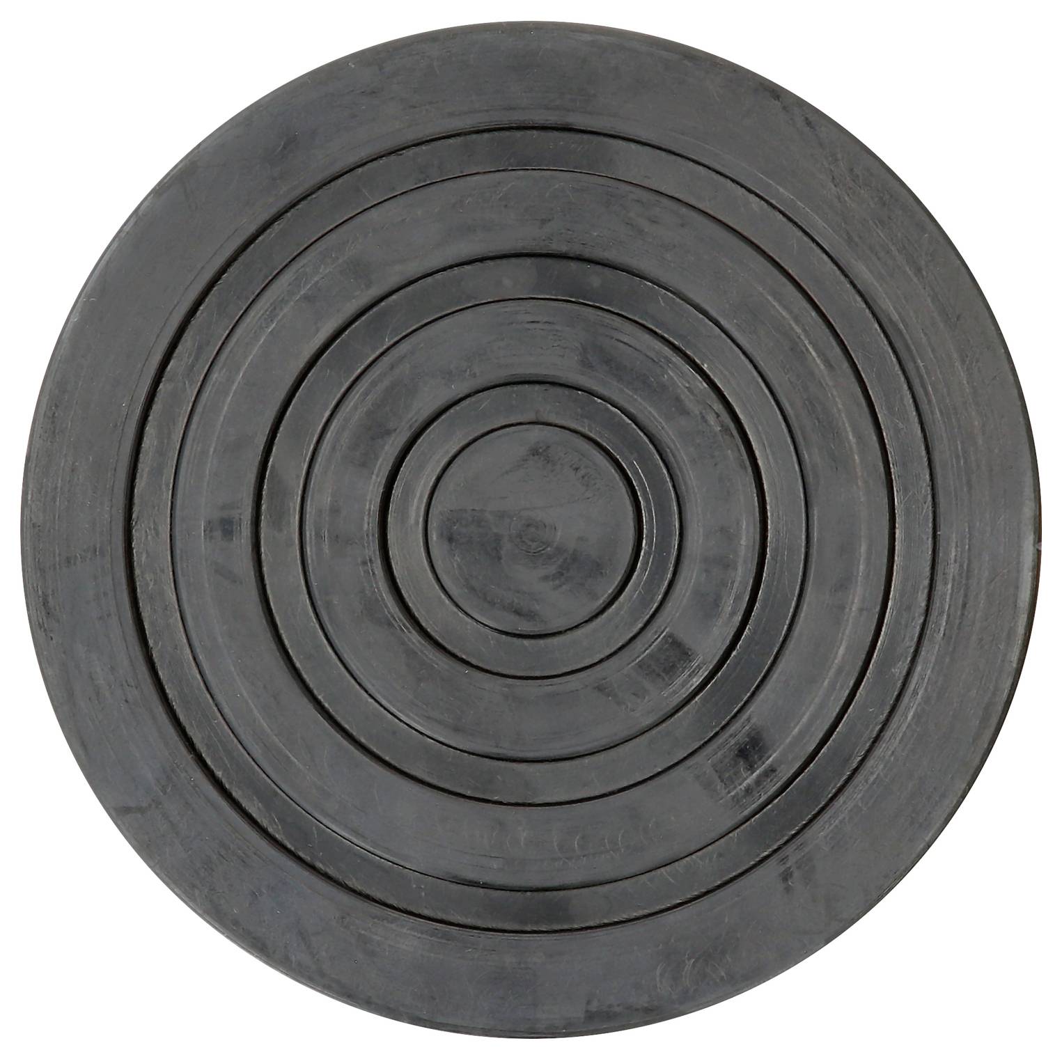 Eine runde, schwarze Anti-Vibrationsmatte mit mehreren konzentrischen Kreisen zur Reduzierung von Schwingungen oder Geräuschen.