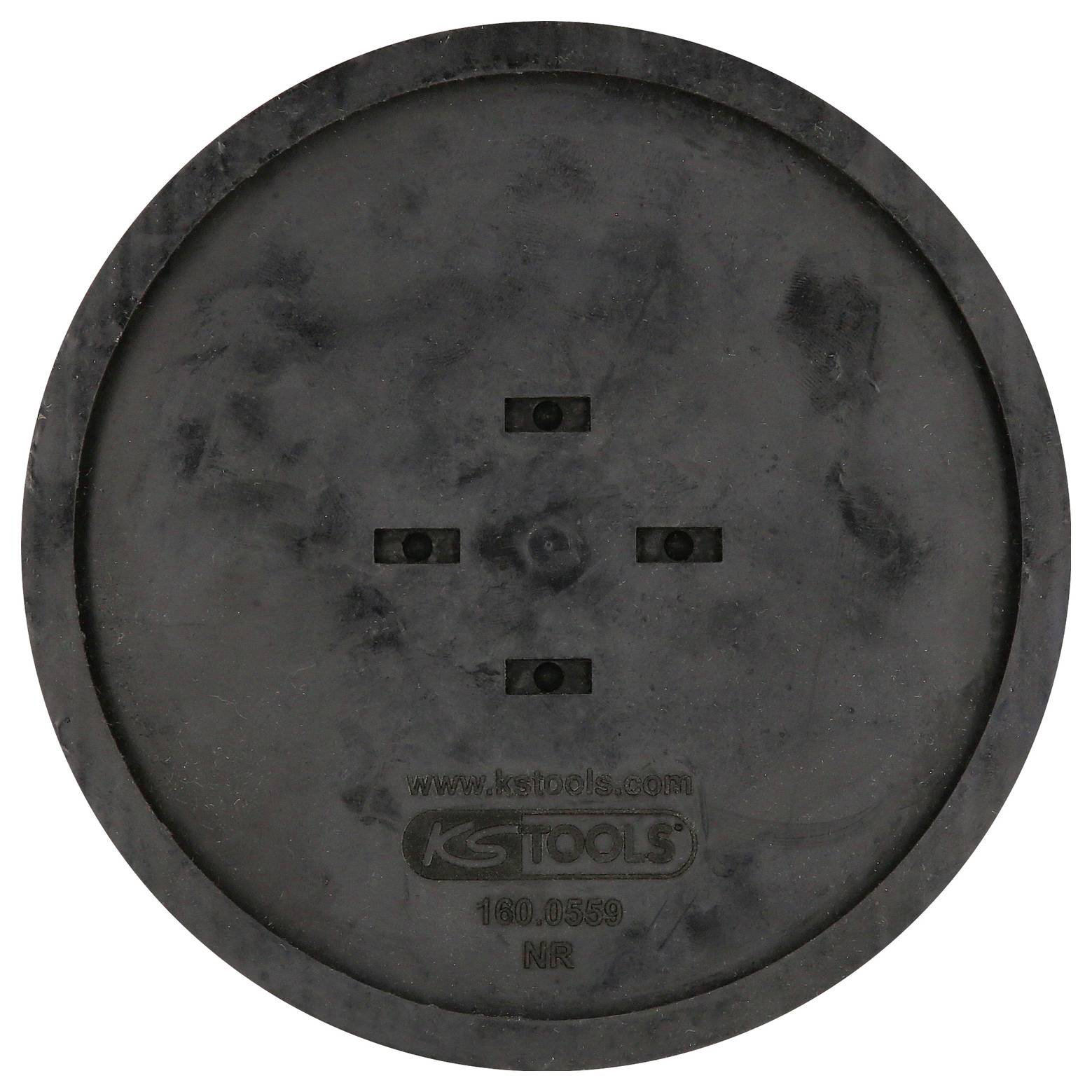 Runde, schwarze Gummischeibe mit eingeprägtem Kreuzmuster und der Aufschrift 'kstools.com' sowie 'KS TOOLS'.