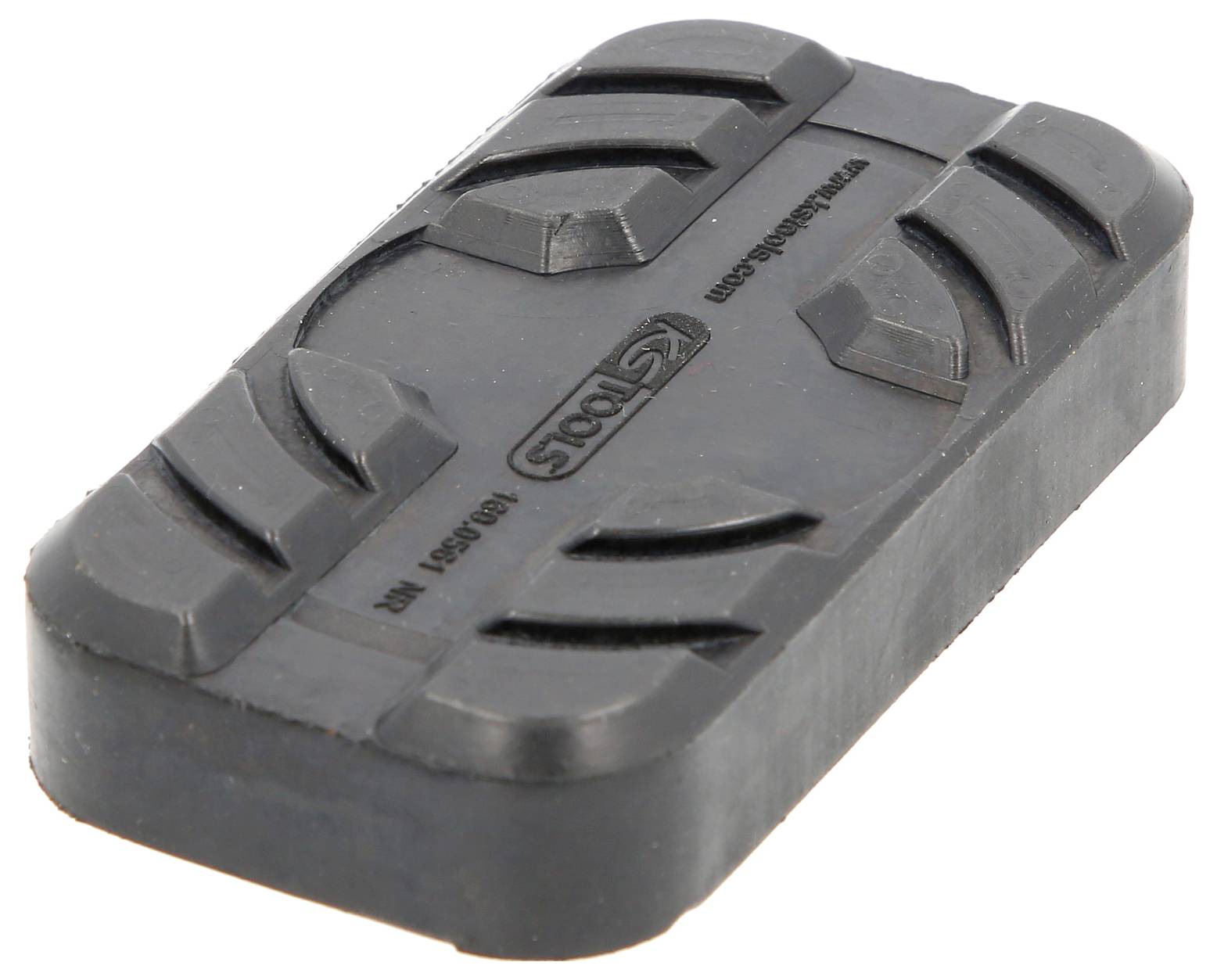 Ein rechteckiges schwarzes Gummipad mit rutschfester Oberfläche und abgerundeten Ecken.