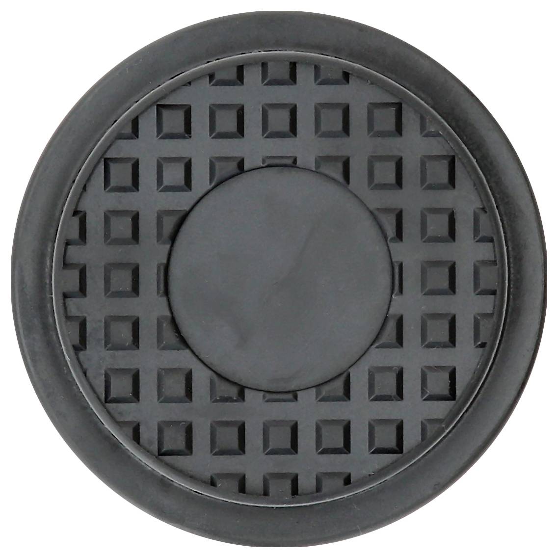 Rundes, schwarzes Gittermuster auf einem Gummipad, oft verwendet für rutschfeste Oberflächen.