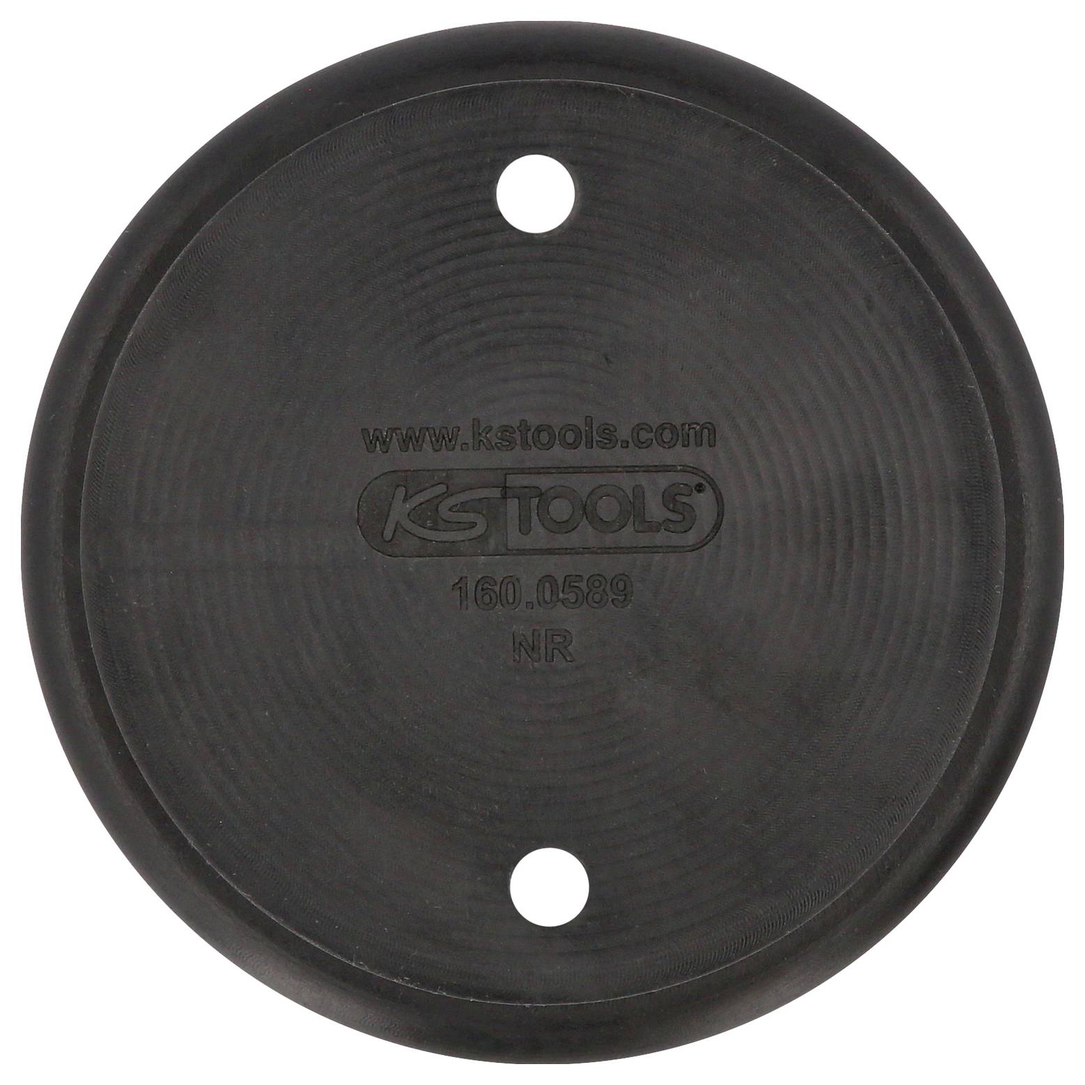 Schwarze Gummischeibe mit zwei Löchern und der Aufschrift 'www.kstools.com 160.0589 NR'.