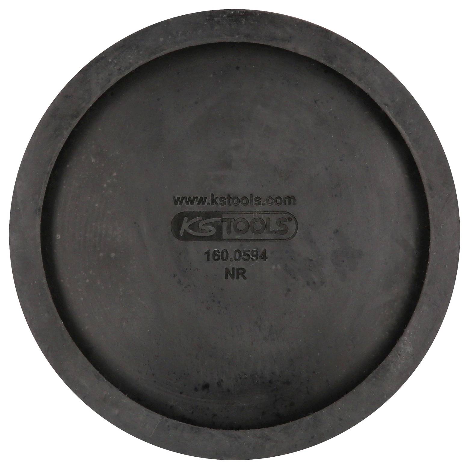 Schwarzer runder Gummiteller mit der Aufschrift 'KSTOOLS' und Seriennummer '160.0594 NR'.
