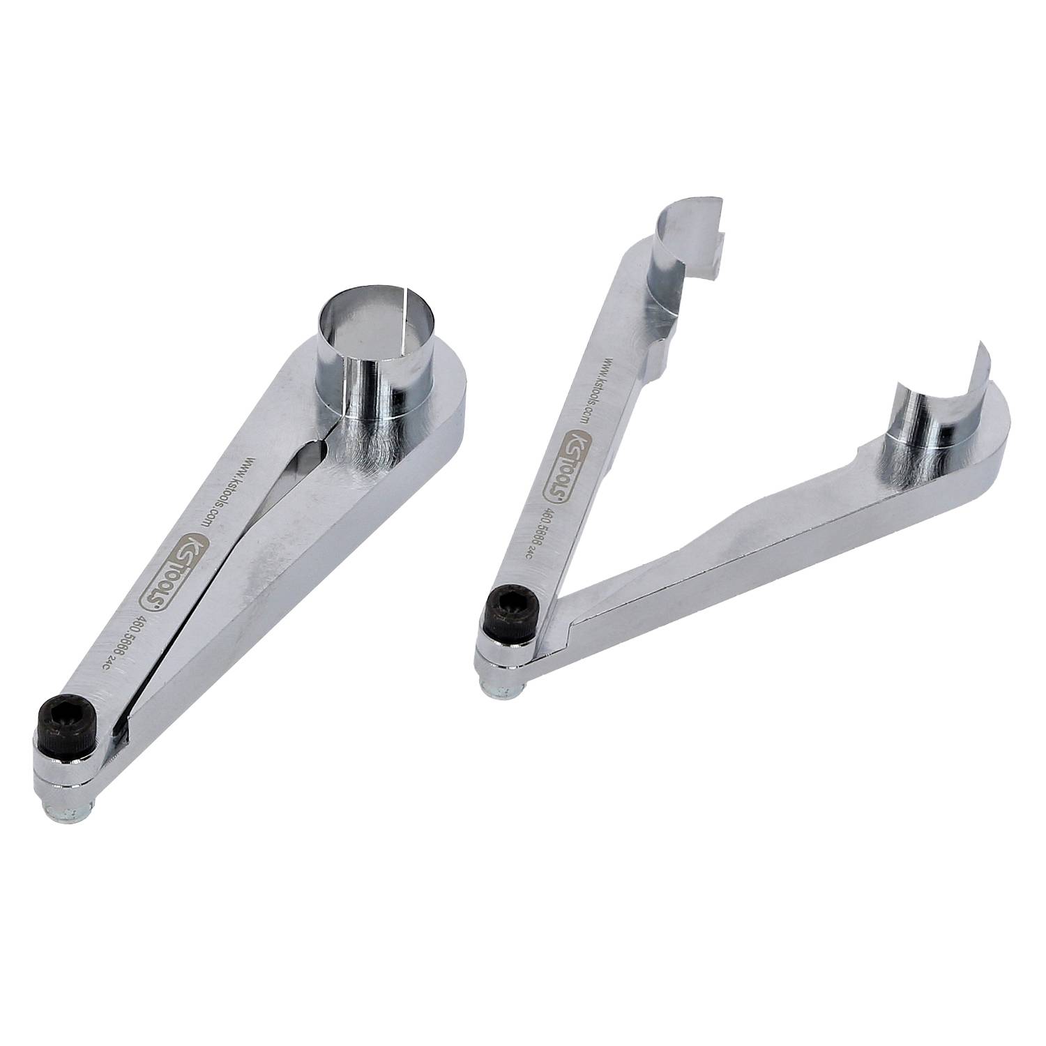Zwei silberne Werkzeuge mit Aufschrift 'STOLZ', beide haben ein gebogenes Ende. Sie sind aus Metall und liegen auf einer weißen Fläche.
