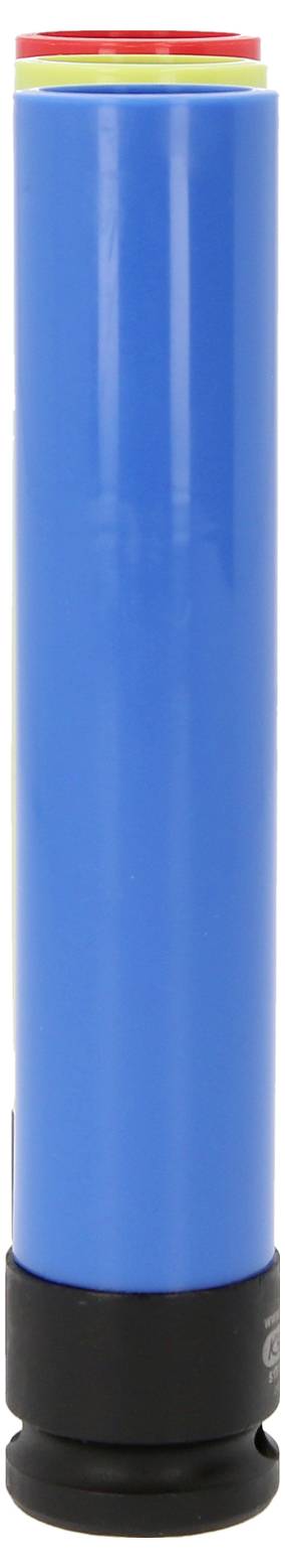 Blauer zylindrischer Stab mit schwarzer Basis, vermutlich ein Sicherheits- oder Anlagenelement.