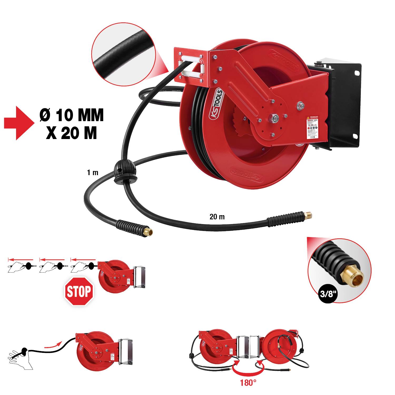 KS Tools Druckluft-Schlauchaufroller Ø10 mm, Ansc 515.3425 Druckluft-Schlauchaufroller