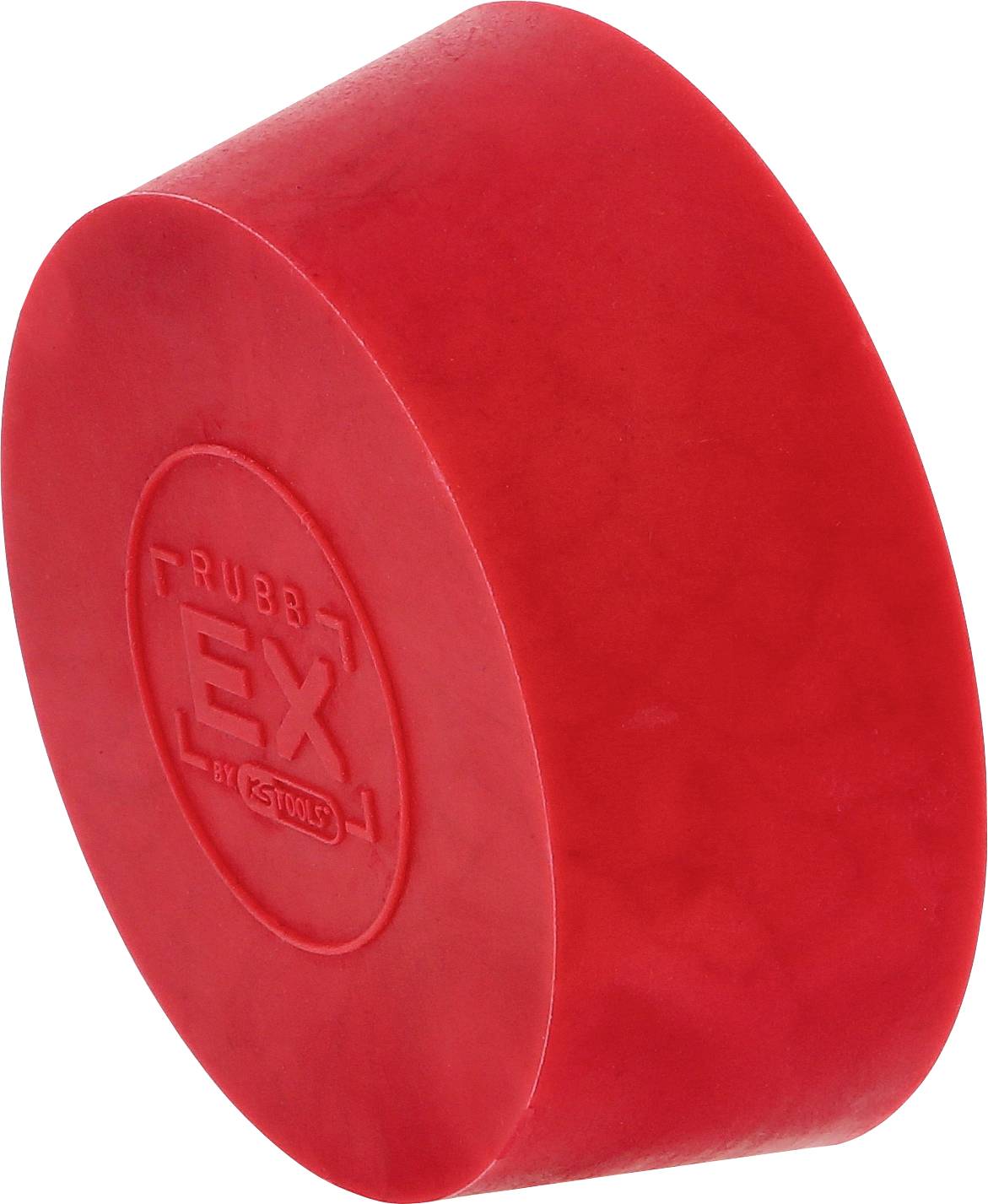 Rundes, rotes Gummiteil mit der Aufschrift 'Rubb EX by KStools'. Hauptsächlich für werkzeugbezogene Anwendungen oder Schutzfälle.