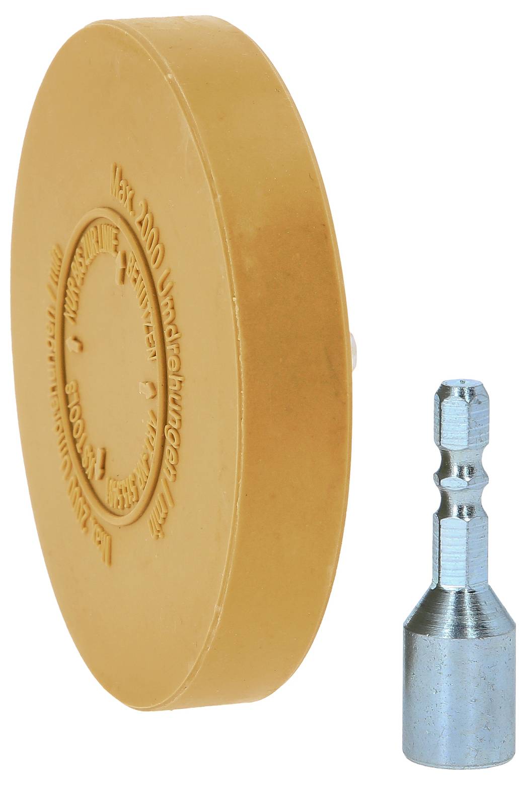 Oranges Radiergummi-Werkzeug und silberner Adapter zum Entfernen von Aufklebern.