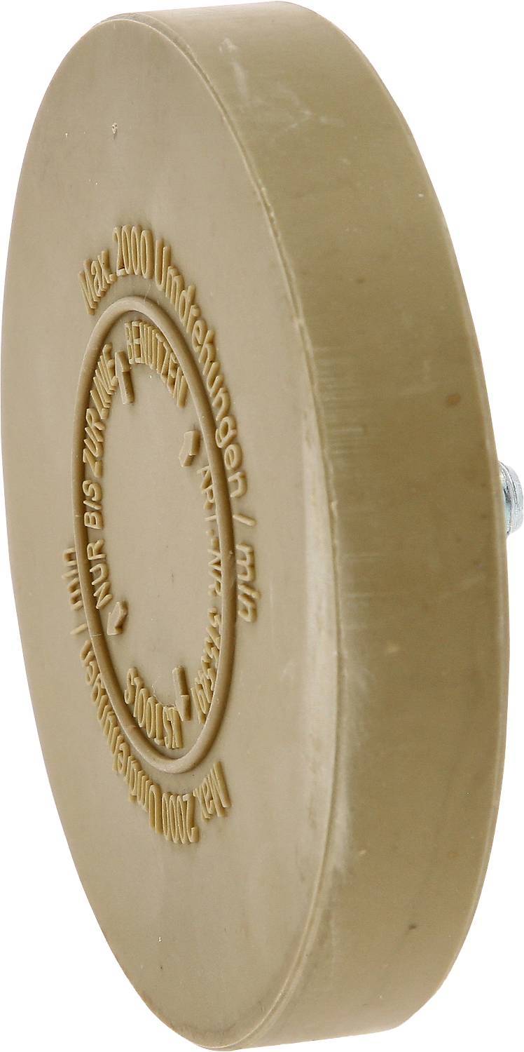 Beiges Radiergummirad mit Achsenschraube für das Entfernen von Aufklebern und Kleberesten.