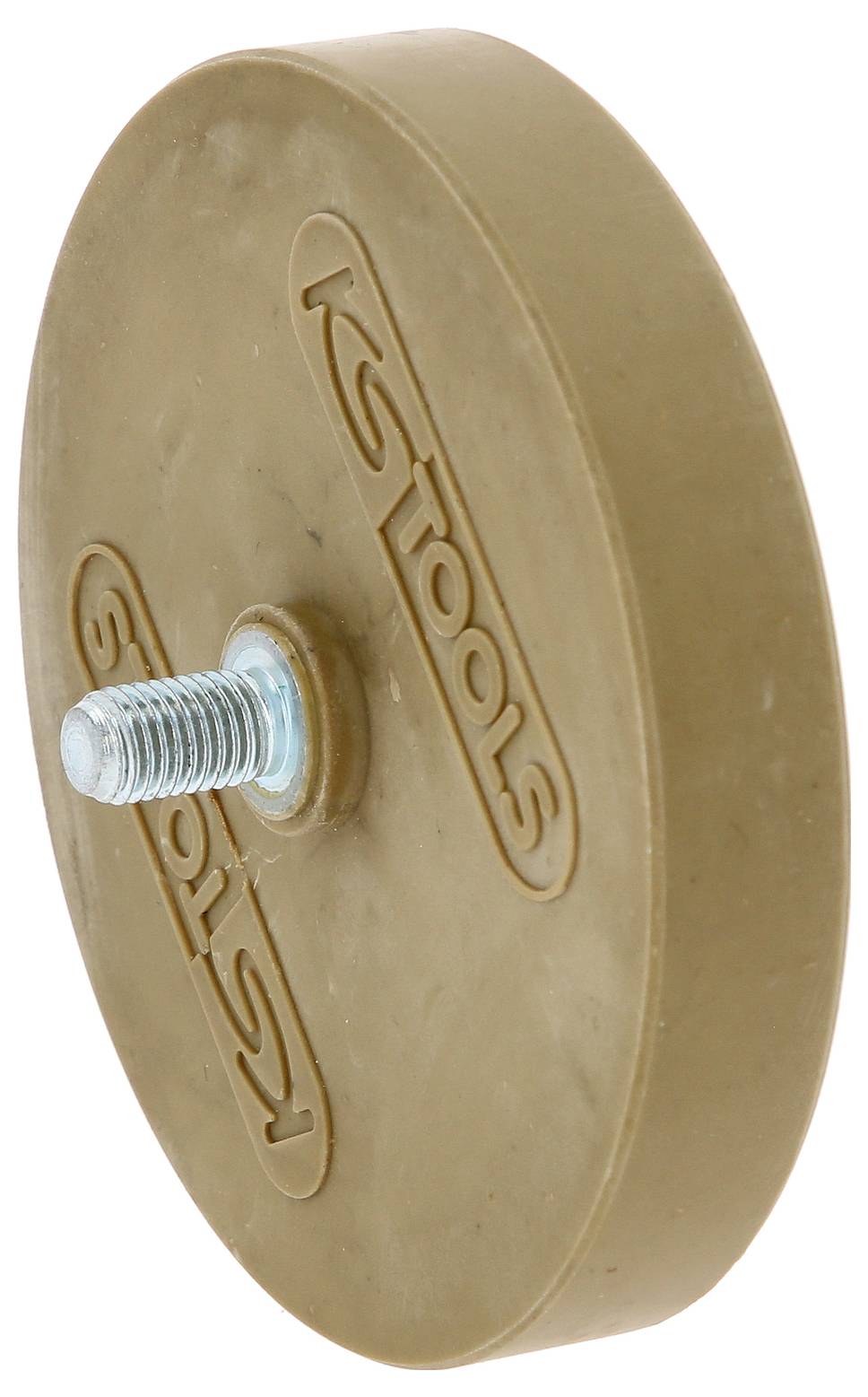 Ein beiger Radiergummi mit einer Metallhalterung, gekennzeichnet mit 'KS Tools', wird zum Entfernen von Klebstoffen verwendet.