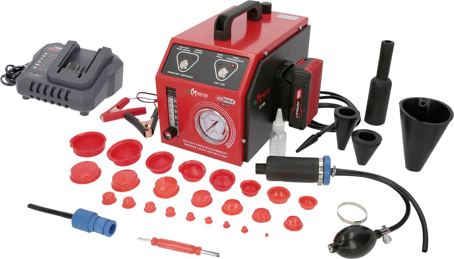KS Tools Nebelmaschine zur Lecksuche, mit 2Ah Akku, 36-tlg 550.1470