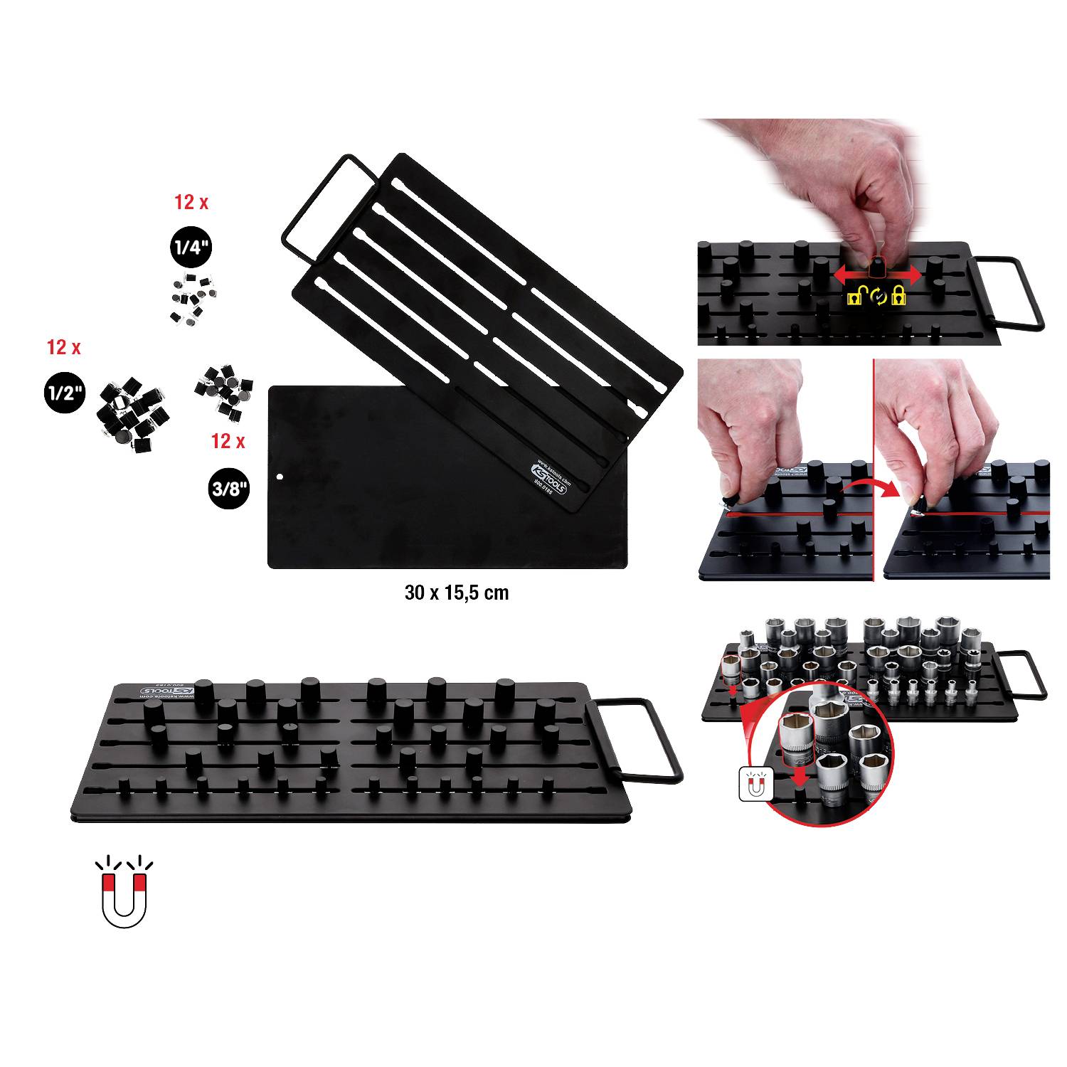 KS Tools Magnetisches Stecknuss-Ordnungssystem, 3 Stecknuss 800.0185