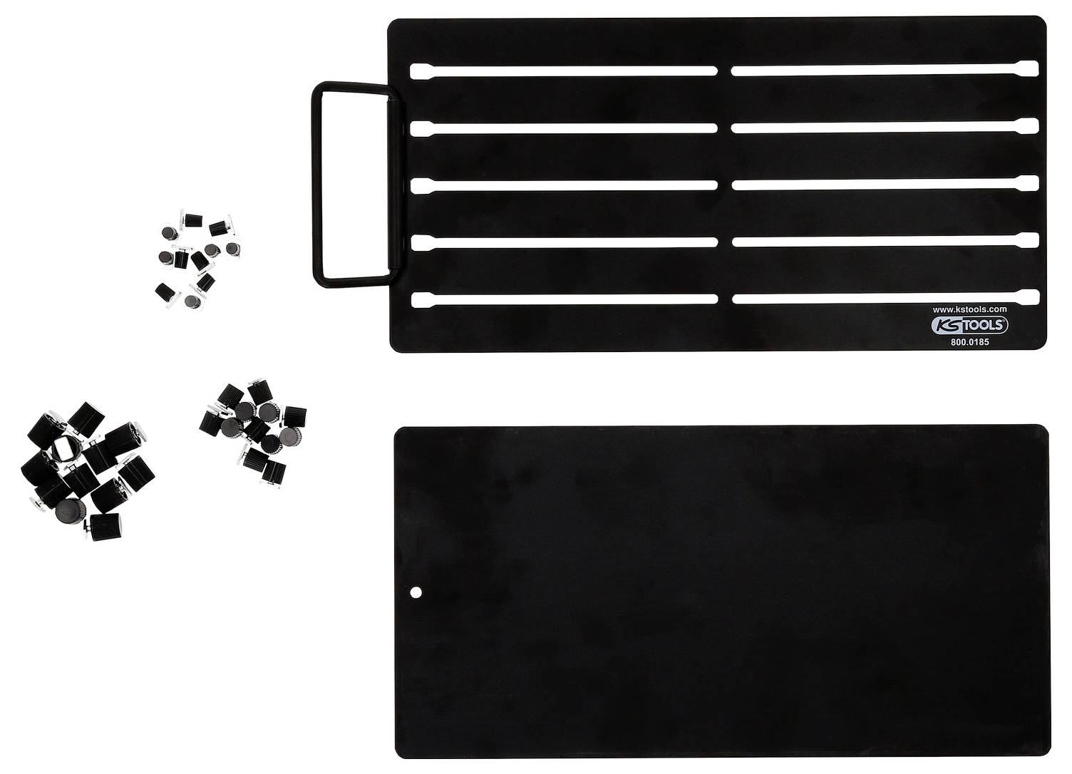 Ein magnetisches Werkzeug-Haltesystem mit Gitterplatte und Befestigungselementen, geeignet zur Organisation von Werkzeugen.