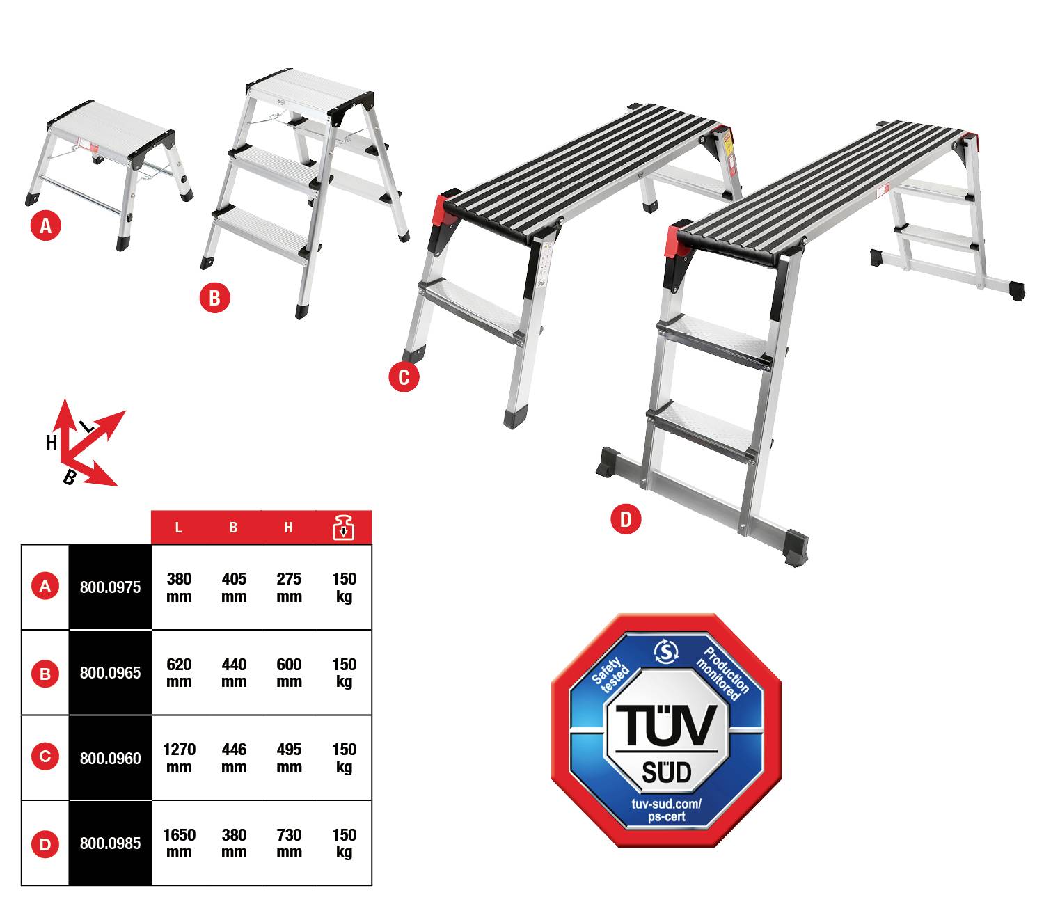 KS Tools 800.0975 Aluminium Klapptritt Silber, Schwarz