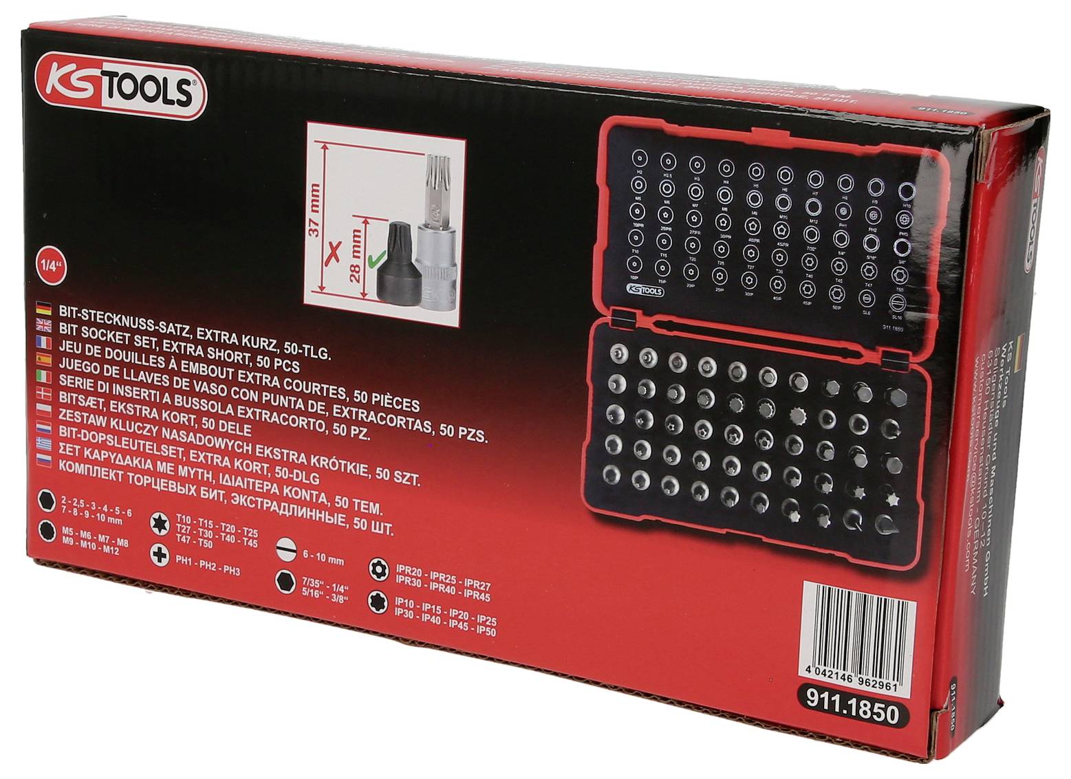 KS Tools 1/4" Bit-Stecknuss-Satz, extra kurz, 50-tlg 911.1850 Bit-Set