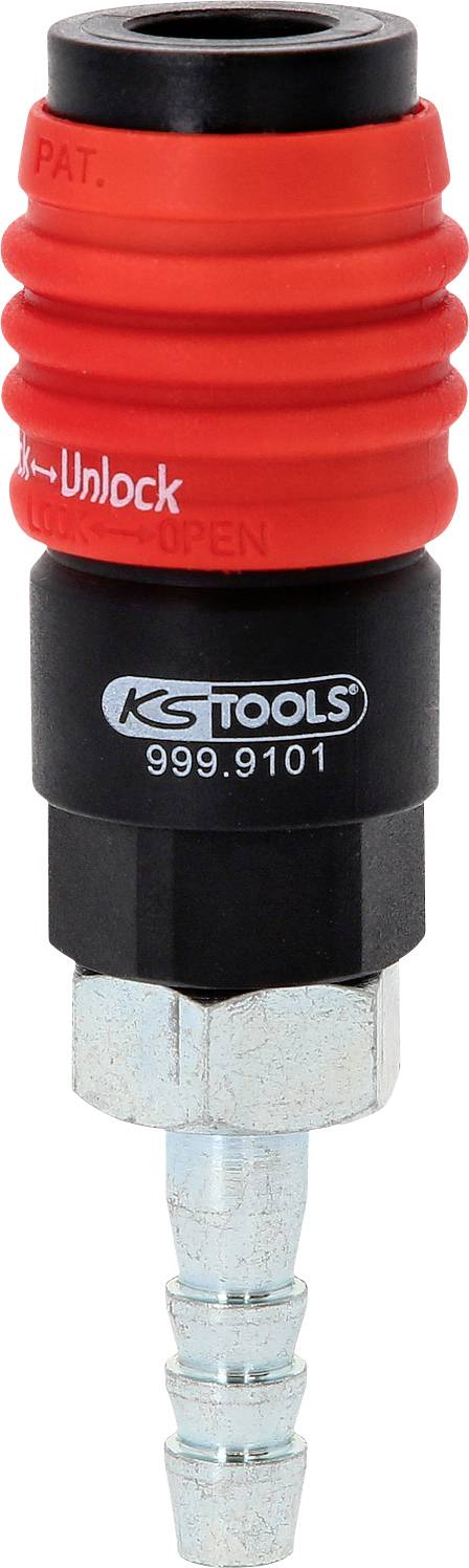 Ein rotes und schwarzes Steckkupplungsstück mit der Aufschrift 'KS TOOLS 999.9101'.