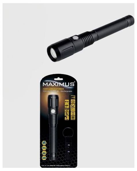 Maximus M-FL-006B-BL-H LED Taschenlampe mit Gürtelclip, mit USB-Schnittstelle akkubetrieben