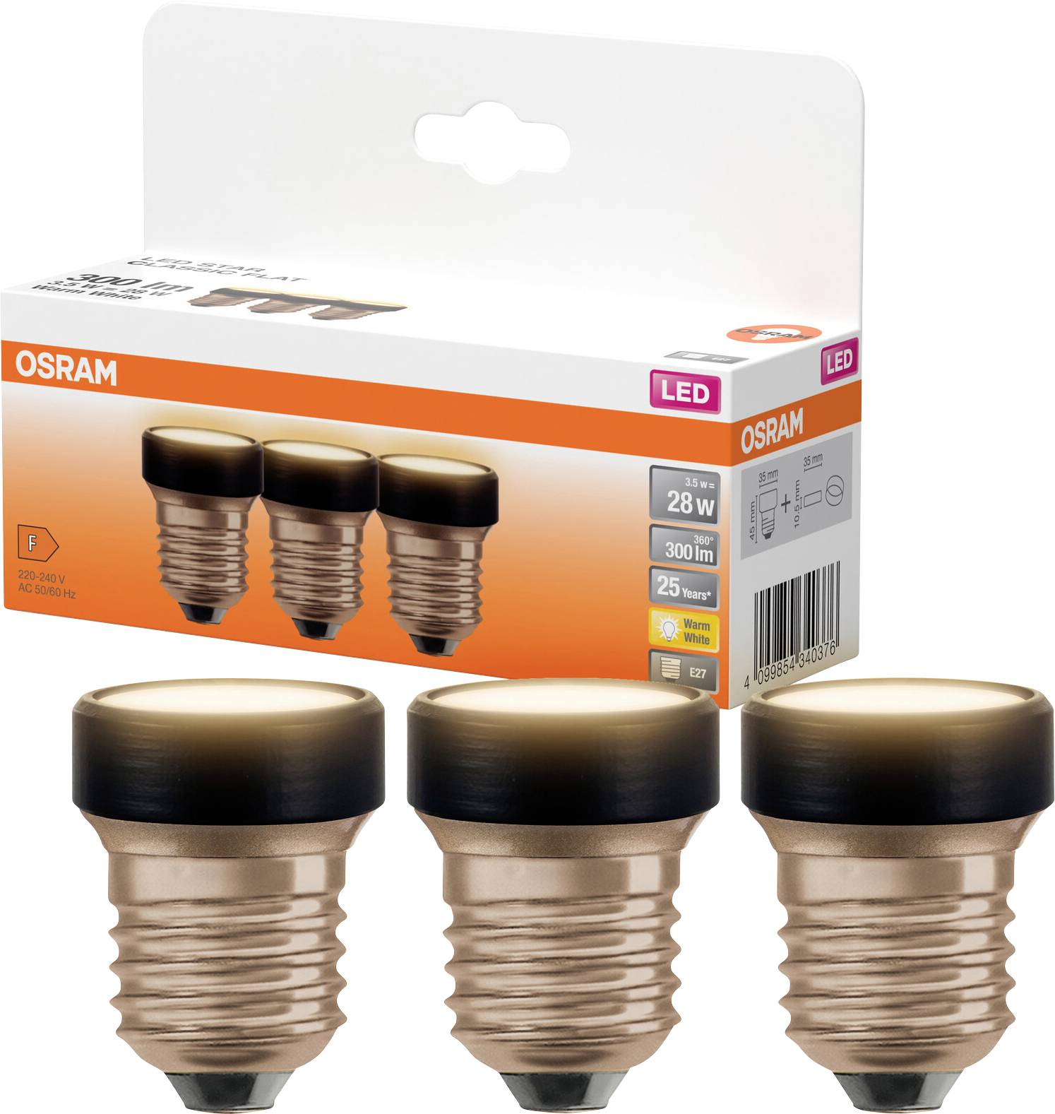 OSRAM HOMELIGHTING 4099854340376 LED EEK F (A - G) E27 3.5W = 28W Warmweiß (Ø x L) 35mm x 45mm 3St.