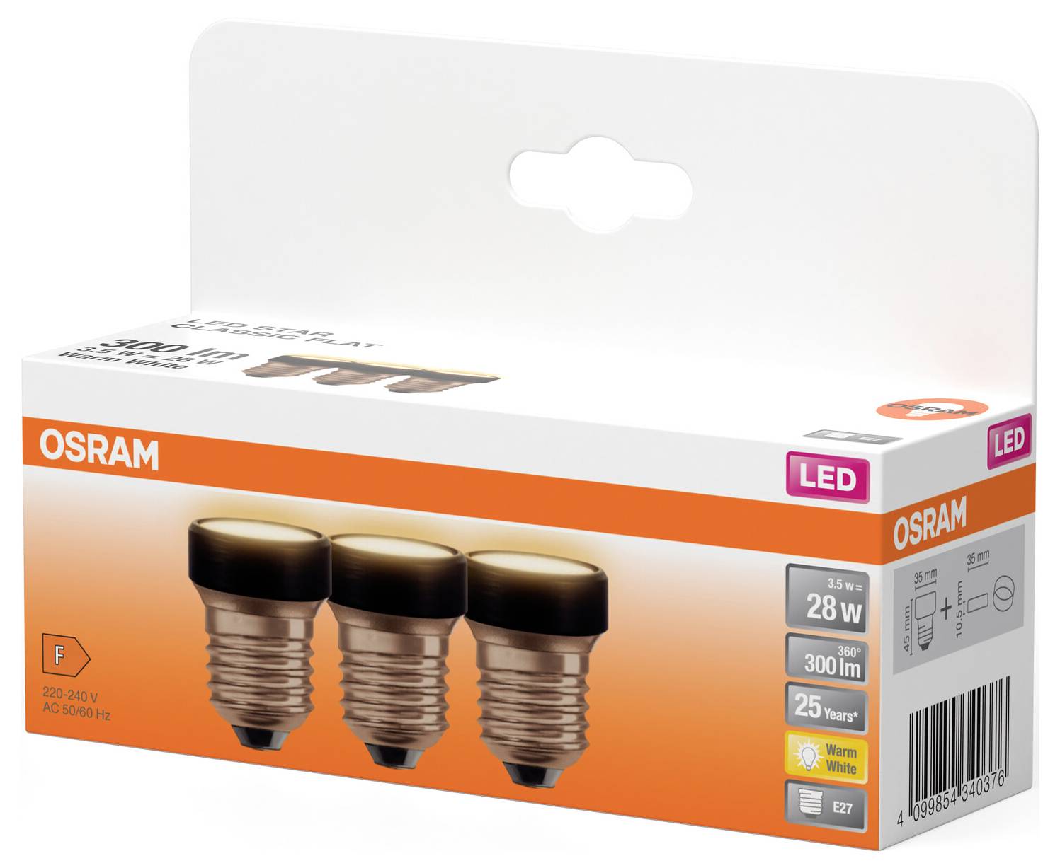 OSRAM HOMELIGHTING 4099854340376 LED EEK F (A - G) E27 3.5W = 28W Warmweiß (Ø x L) 35mm x 45mm 3St.