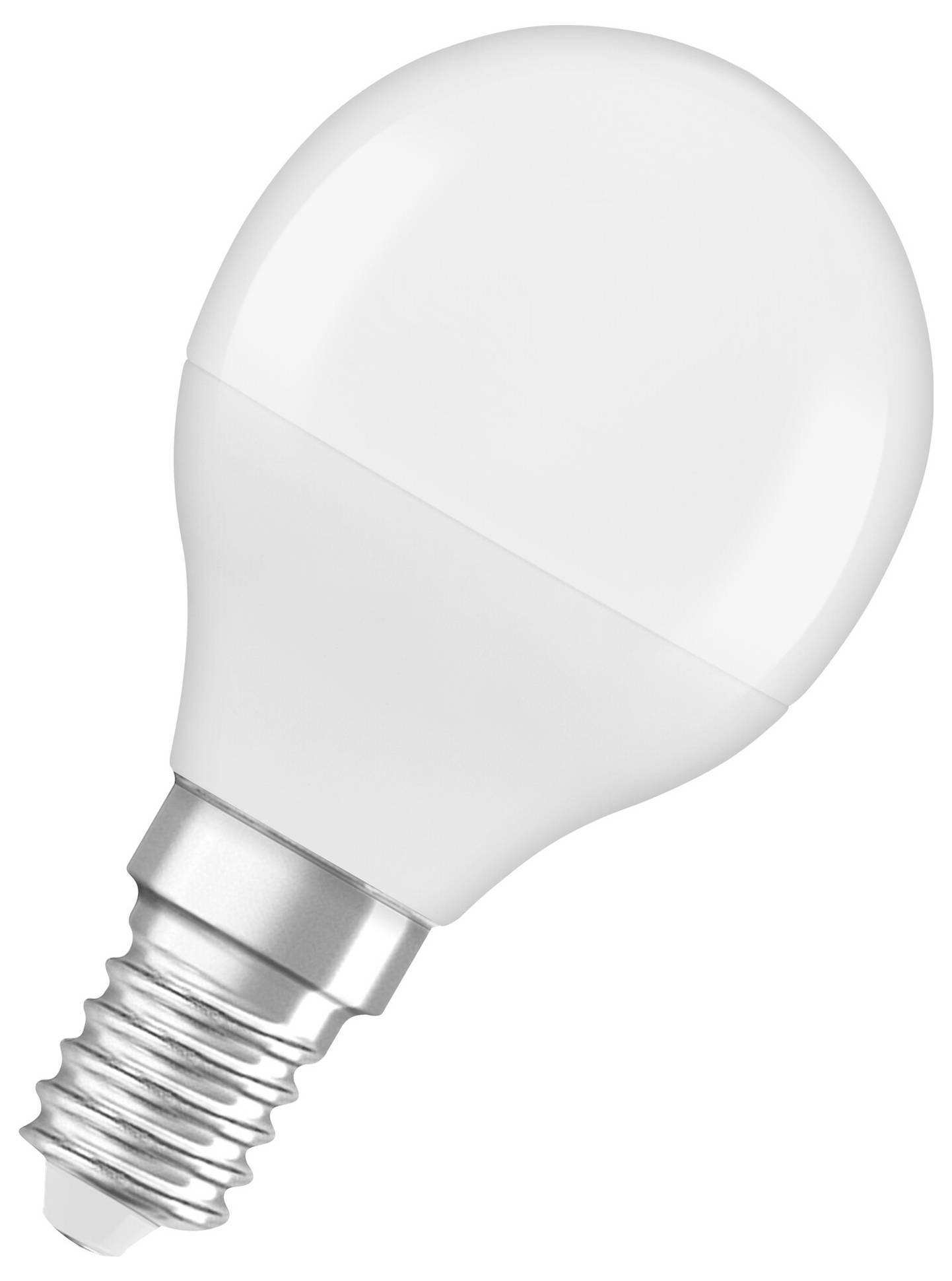 Eine einzelne weiße LED-Glühbirne mit silbernem Schraubsockel, isoliert vor weißem Hintergrund.