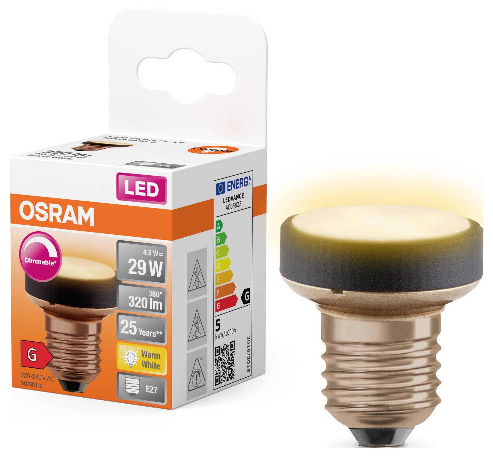 OSRAM HOMELIGHTING 4099854356926 LED EEK G (A - G) E27 4.5W = 29W Warmweiß (Ø x L) 43mm x 46mm 1St.