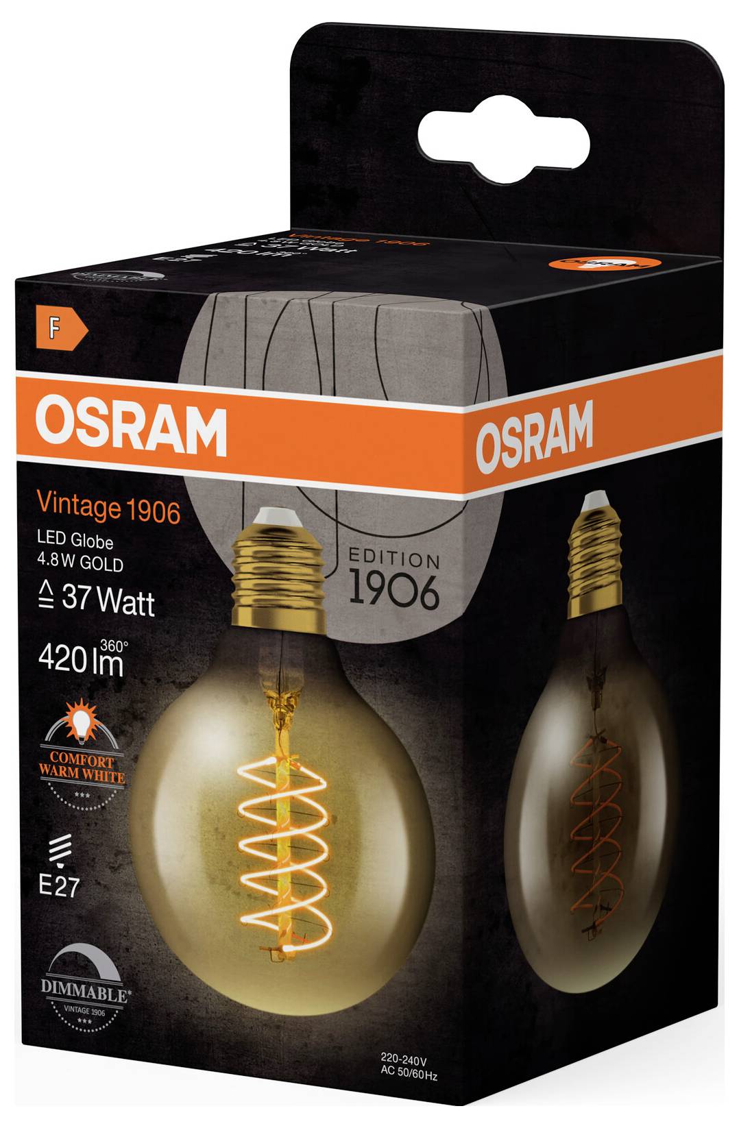 OSRAM HOMELIGHTING 4099854090806 LED EEK F (A - G) E27 Globeform 4.8 W = 37 W Warmweiß (Ø x L) 80 mm x 120 mm 1 St.