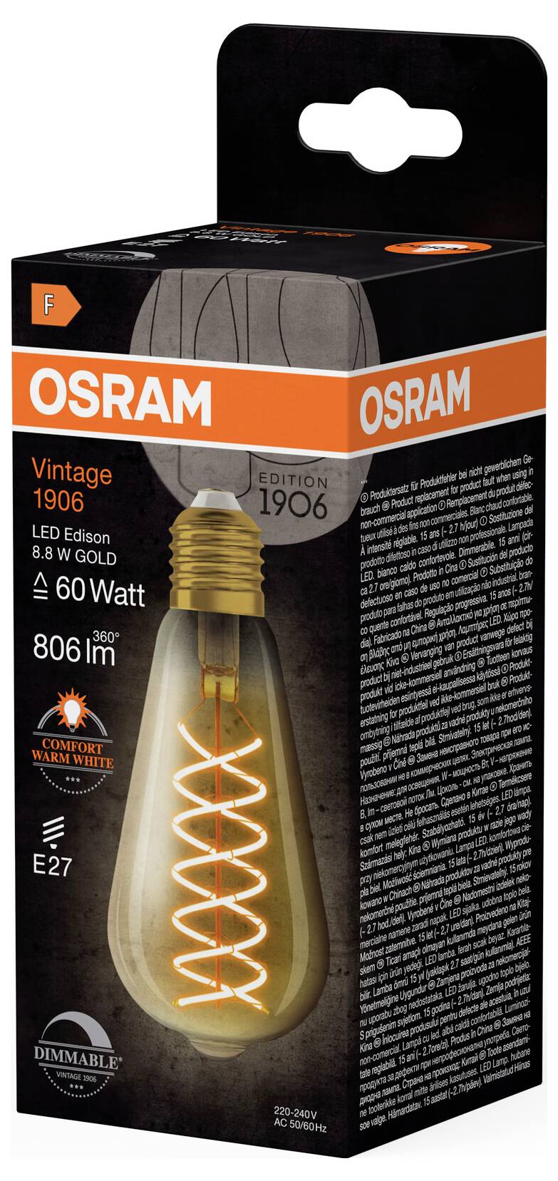 OSRAM HOMELIGHTING 4099854137846 LED EEK F (A - G) E27 Edisonform 8.8W = 60W Warmweiß (Ø x L) 64mm x 143mm 1St.